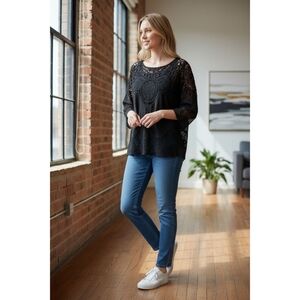 Classic Blue Women's Crocheted Blouse